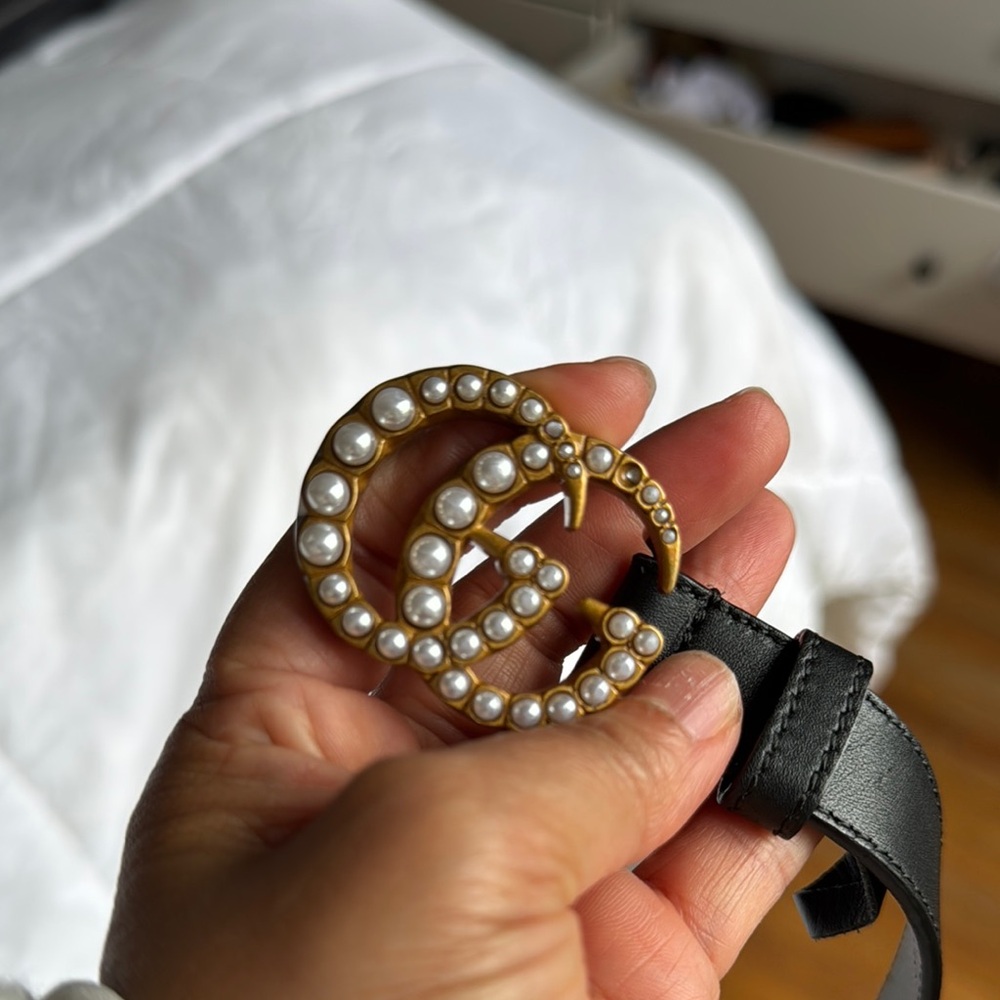 Gucci Gold Buckle Belt with Pearls